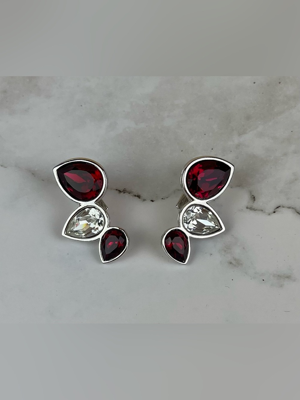 Vintage Yves Saint Laurent Couture Ruby Red  Crystal Cluster Clip-On Earrings - Picture 2 of 5